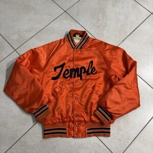 Vintage Temple Owls Jacket Mens M Orange Pla-jac By Dunbrooke Made In USA
